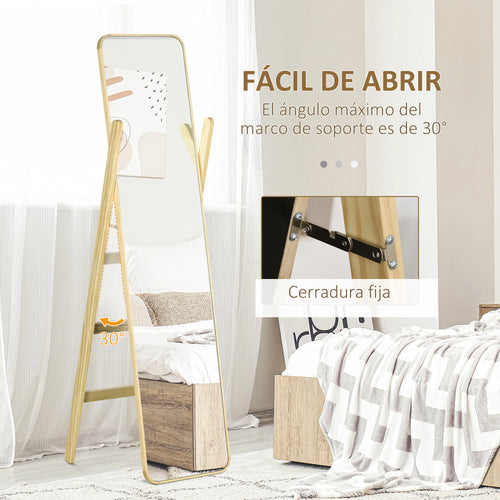miroir sur pied avec cadre en bois et support élégant