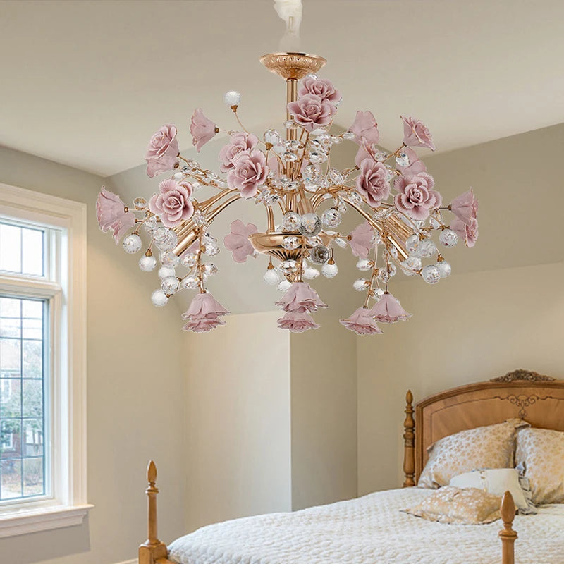 lustre en cristal céramique porcelaine lampe LED pour intérieur - vue 6 sur 9