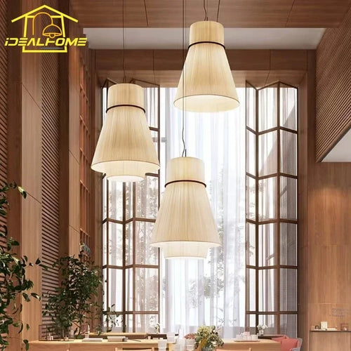 Minimalist Japanese wabi-sabi decorative fabric pendant light - vue 5 sur 12