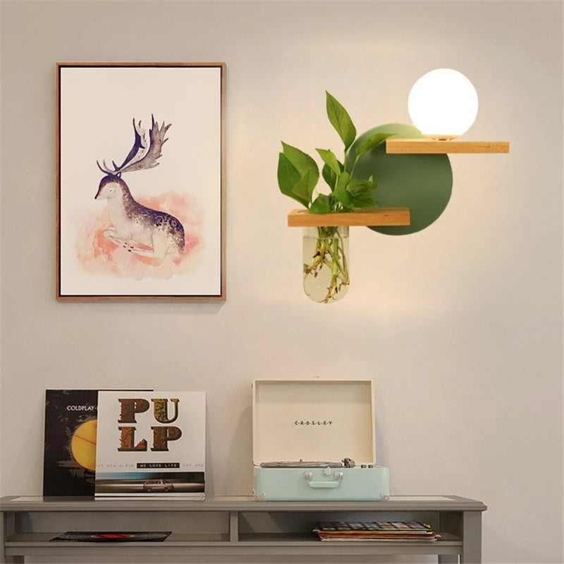 applique murale led en bois avec pot de plante nordique - vue 5 sur 23