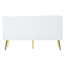 Modern luxury shoe chest in white with storage, upholstered bench and backrest shoe rack with metal handles and Meta
