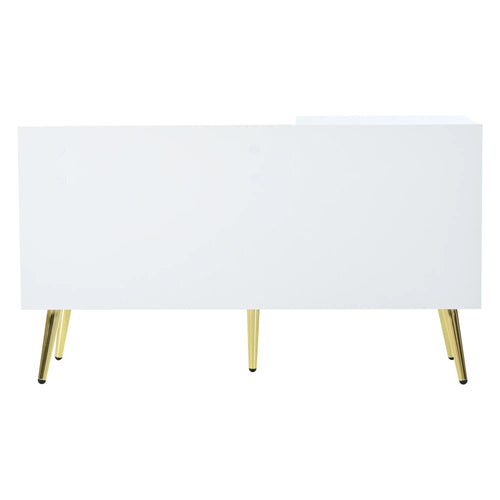 Modern luxury shoe chest in white with storage, upholstered bench and backrest shoe rack with metal handles and Meta - vue 3 sur 6