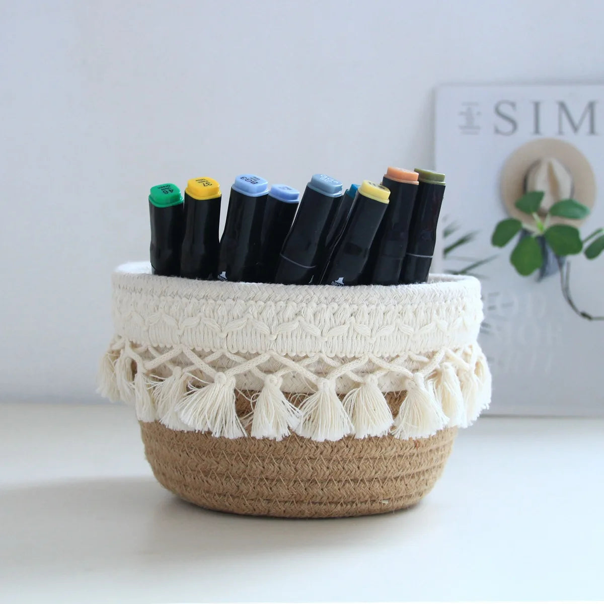 minimalist cotton rope pen storage box