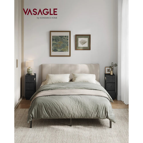 VASAGLE Slim Bedside Tables, Set of 2, Small Narrow Side End Tables with 2 Drawers, 1 Open Compartment Mounted to Face Left - vue 2 sur 9