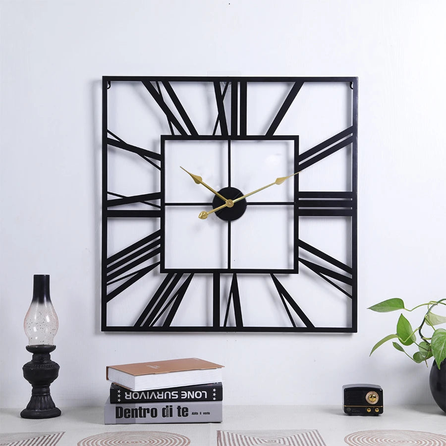 horloge murale moderne 3D rétro carrée chiffres romains décoration silencieuse - vue 3 sur 9