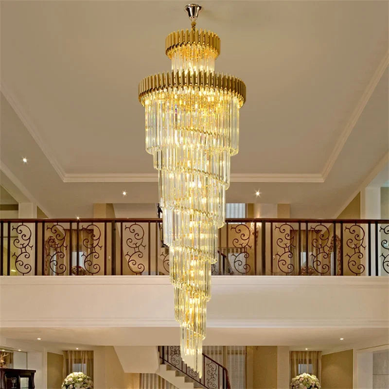 lustre led spirale luxe suspension cristal pour hauts plafonds - vue 6 sur 8