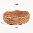 Round Rattan Fruit Basket, Wicker Woven Snack Tray, ,Bread Food Organizer, Kitchen Storage, Home Decoration