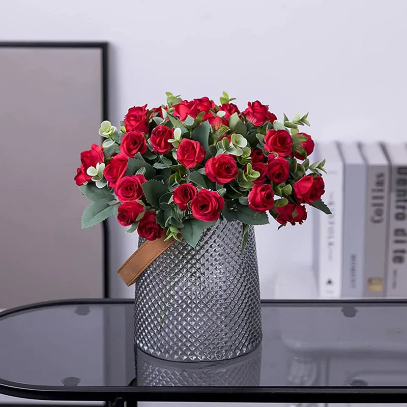 bouquet de roses artificielles avec eucalyptus et pivoine décoratif - vue 5 sur 12