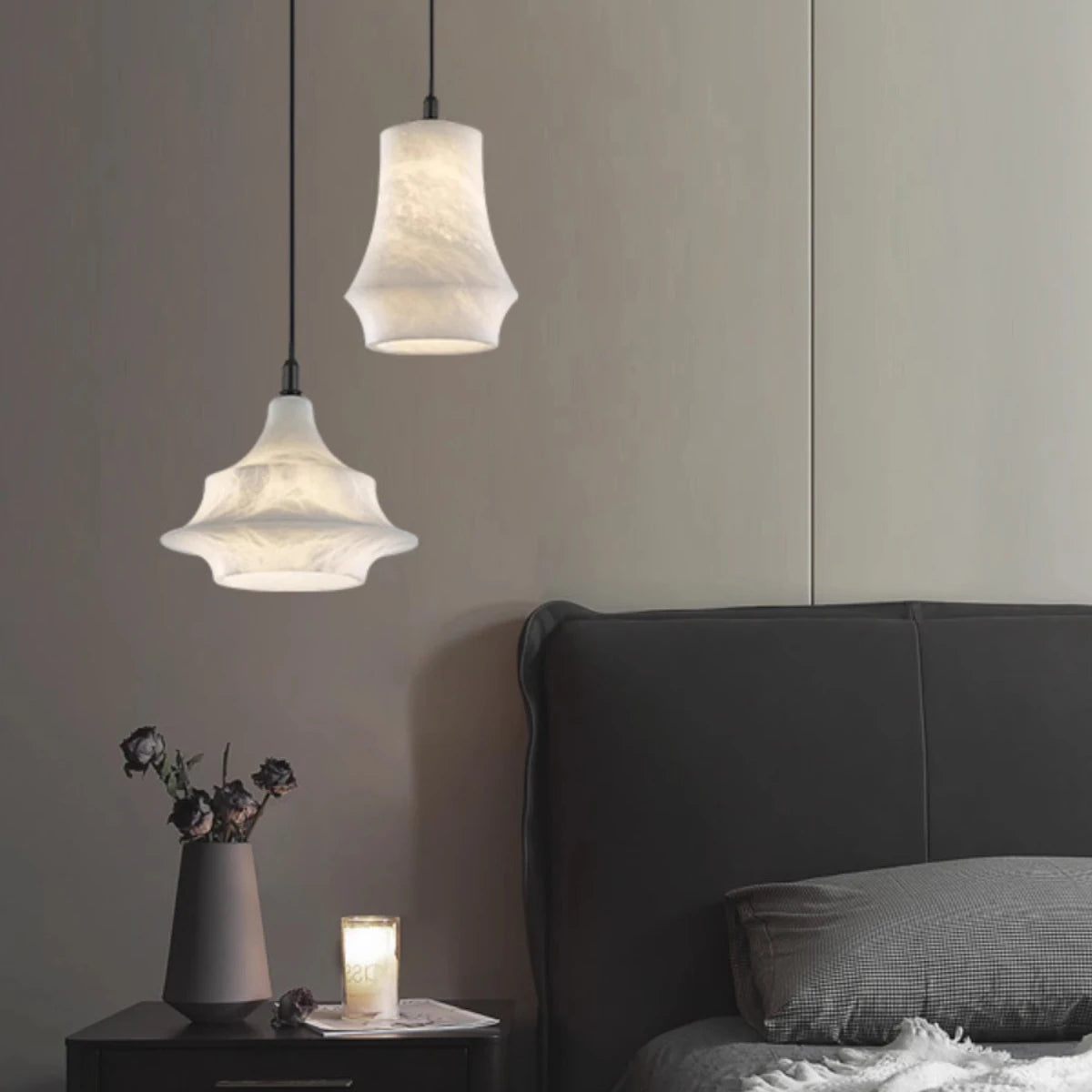 Lustre design de luxe en marbre naturel et laiton - vue 4 sur 16