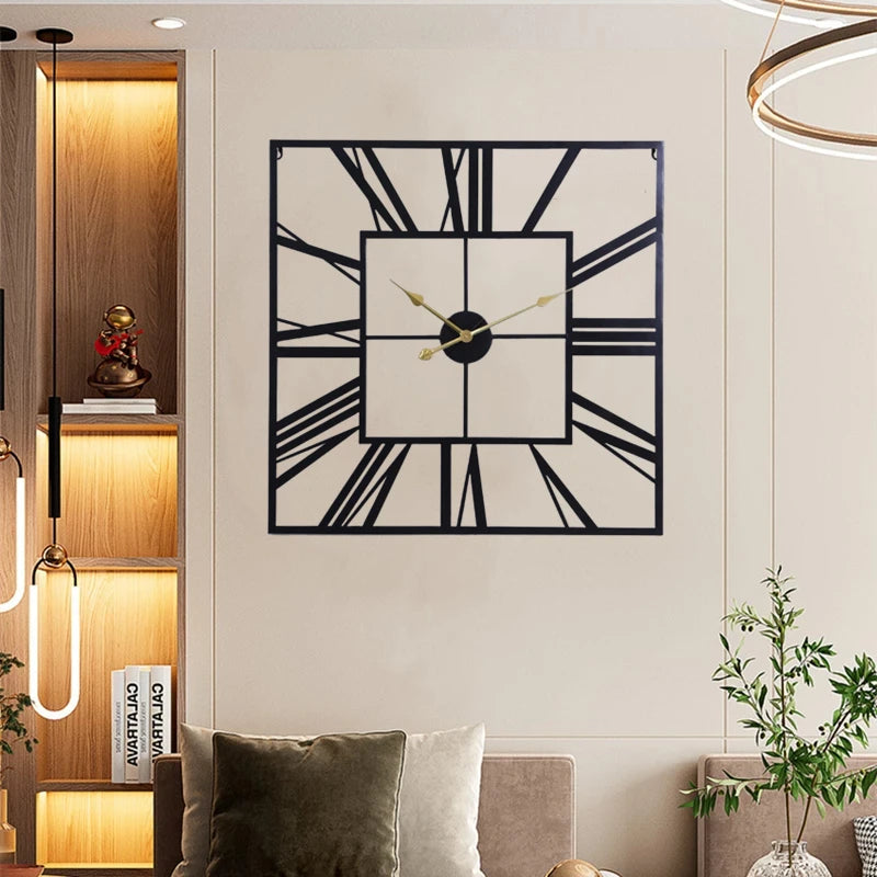 horloge murale moderne 3D rétro carrée chiffres romains décoration silencieuse - vue 4 sur 9