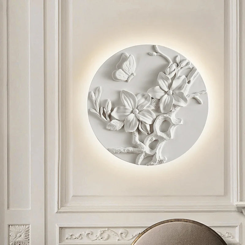 applique murale circulaire rétro abat-jour en verre blanc - vue 6 sur 12