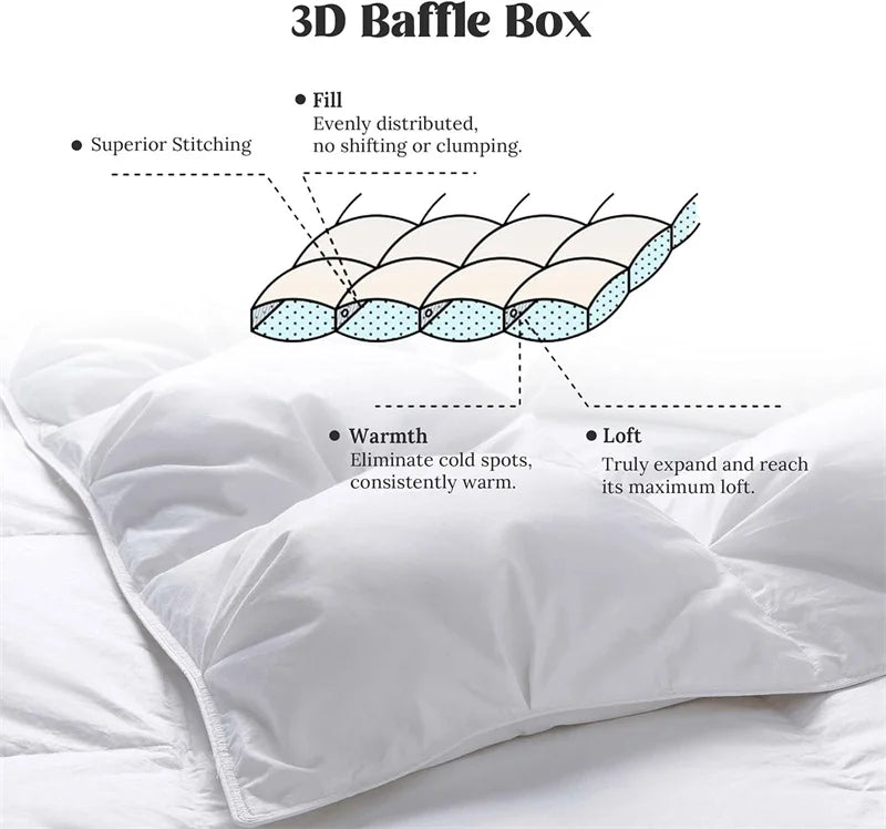 3D Bread White Goose Down Filler Comforter King Queen Size Duvet Insert, 100% Cotton Cover, All Seasons Quilt Thicken Blanket - vue 3 sur 11