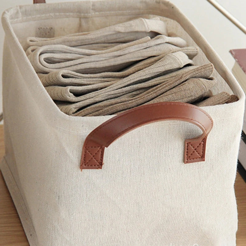 panier pliable en coton et lin pour rangement divers - vue 6 sur 9