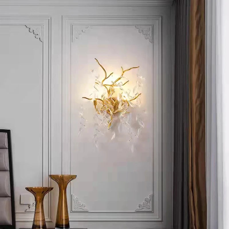 applique murale led moderne en cristal et aluminium doré art déco - vue 4 sur 21