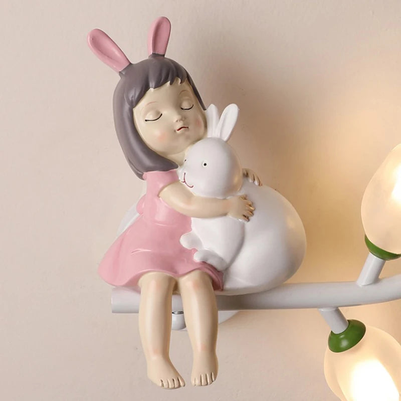 applique murale led g4 fille lapin fleur pour enfants
