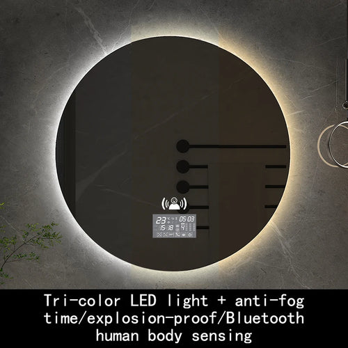 miroir rond avec rétroéclairage réglable et antibuée décoratif - vue 21 sur 24