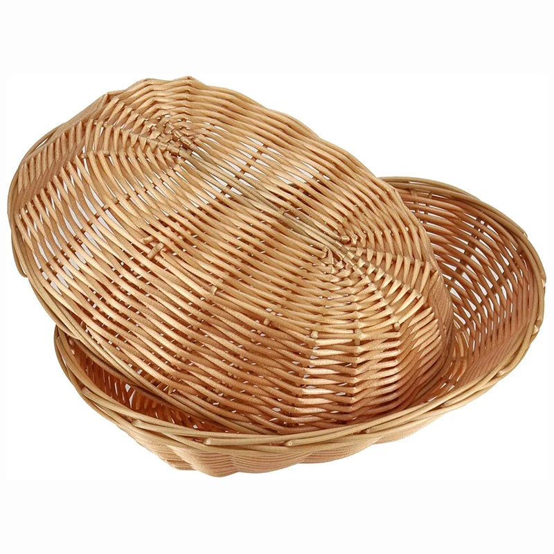 8/20Pcs Wicker Bread Baskets, Handwoven Oval Plastic Basket, Tabletop Fruit Vegetables Food Serving Basket for Home, Kitchen - vue 4 sur 6