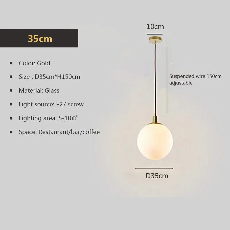 Suspension en verre nordique 8-50 cm boule ronde lampes suspendues pour la maison pour Bar chambre salon café décoration Luminaires Lustre - vue 6 sur 15