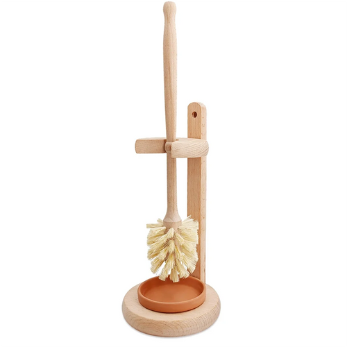 Wood Toilet Brush and Holder Set, Wood Toilet Bowl Cleaner Brush for Bathroom, Toilet Scrubber with