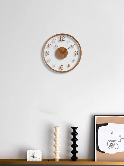 Transparent minimalist wall clock, tree leaf pointer, wood grain wall clock, silent living room, bedroom, office, and holiday de - vue 7 sur 7