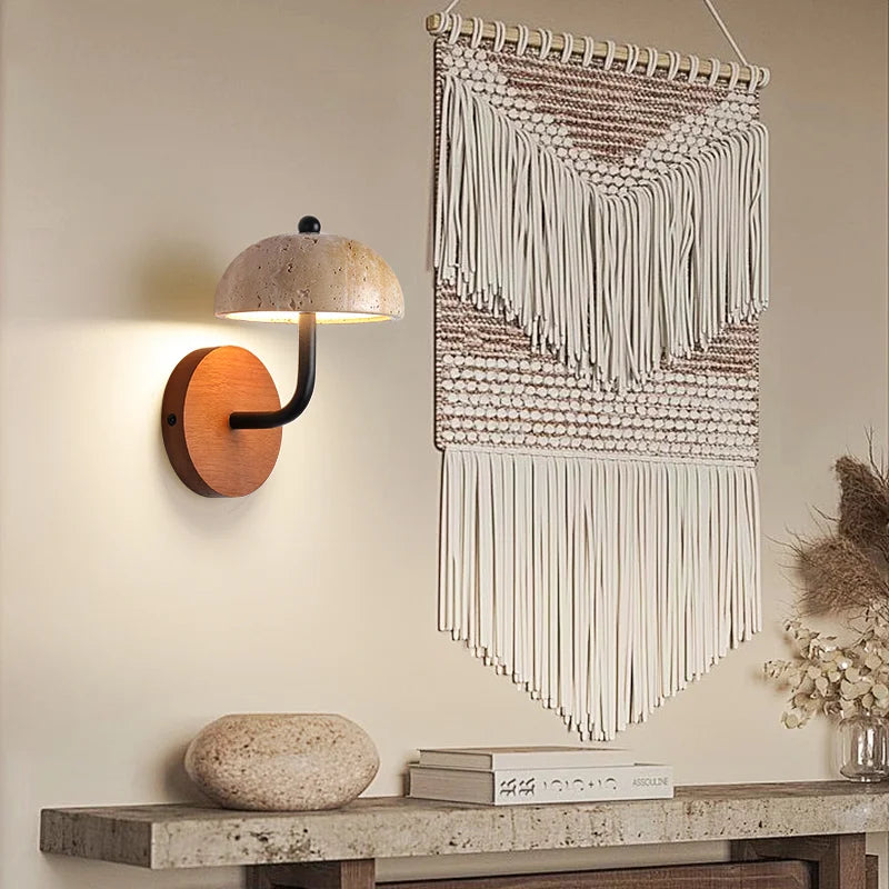 applique murale led vintage en forme de champignon en pierre naturelle - vue 2 sur 6