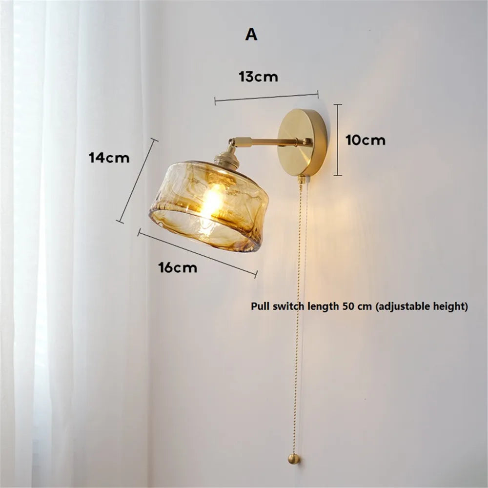 applique murale rotative rétro en verre et cuivre avec interrupteur - vue 4 sur 9