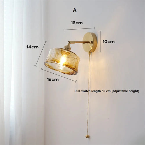 applique murale rotative rétro en verre et cuivre avec interrupteur
