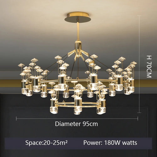 lustre long en cristal style européen avec branche simple en aluminium - vue 7 sur 12