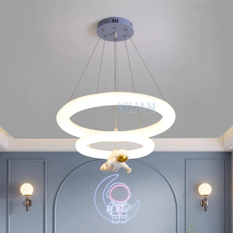 Creative Children's Room Pendant Lamps 360 Degree Lighting Annular Sconces Unicorn Astronaut Bedroom Hanging Light Pink Blue