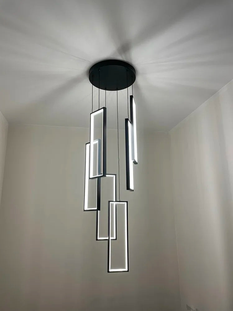 lustre d'escalier minimaliste moderne carré creux duplex grand - vue 4 sur 12