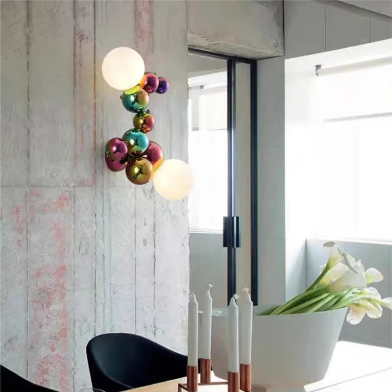 Applique murale postmoderne boule de verre haricot magique acier luxueuse