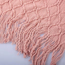 plaid decoratif tricot acrylique avec pompons pour salon