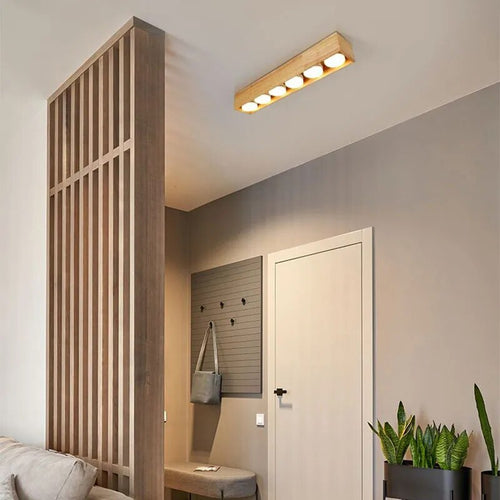 Plafonnier minimaliste japonais en bois brut - vue 2 sur 13