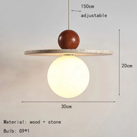 lustre rond en pierre et bois avec cordon réglable pour