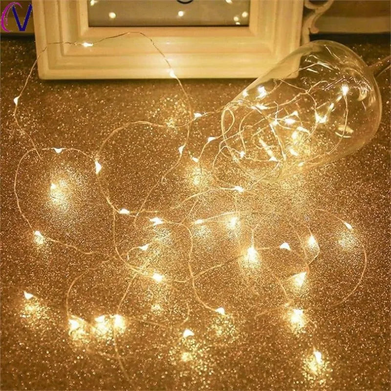 guirlande lumineuse led usb en cuivre argent pour décorations de fête - vue 7 sur 14