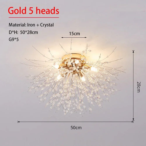 Modern Dandelion Crystal Pendant, Living Room, Dining Room, Bedroom Ceiling Light, Room Light, Fireball Decorative Light - vue 8 sur 12