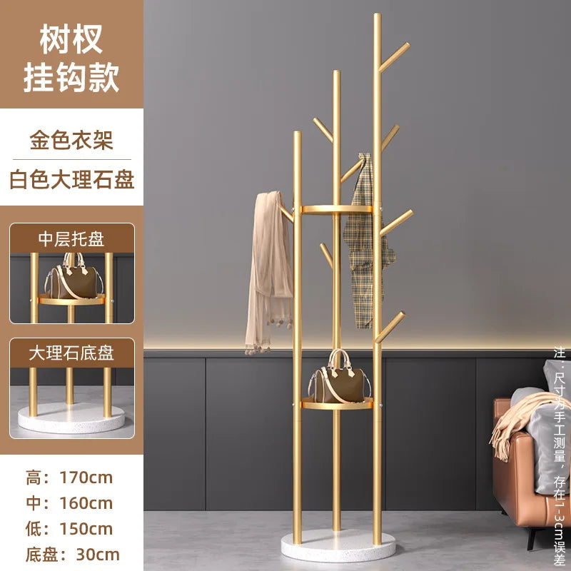 Marble Metal Clothes Coat Rack Clothing Rack Stand 3 Storage Shelves and Hooks, Enterway Hall Tree for Hanging Jackets, Hats,Bag