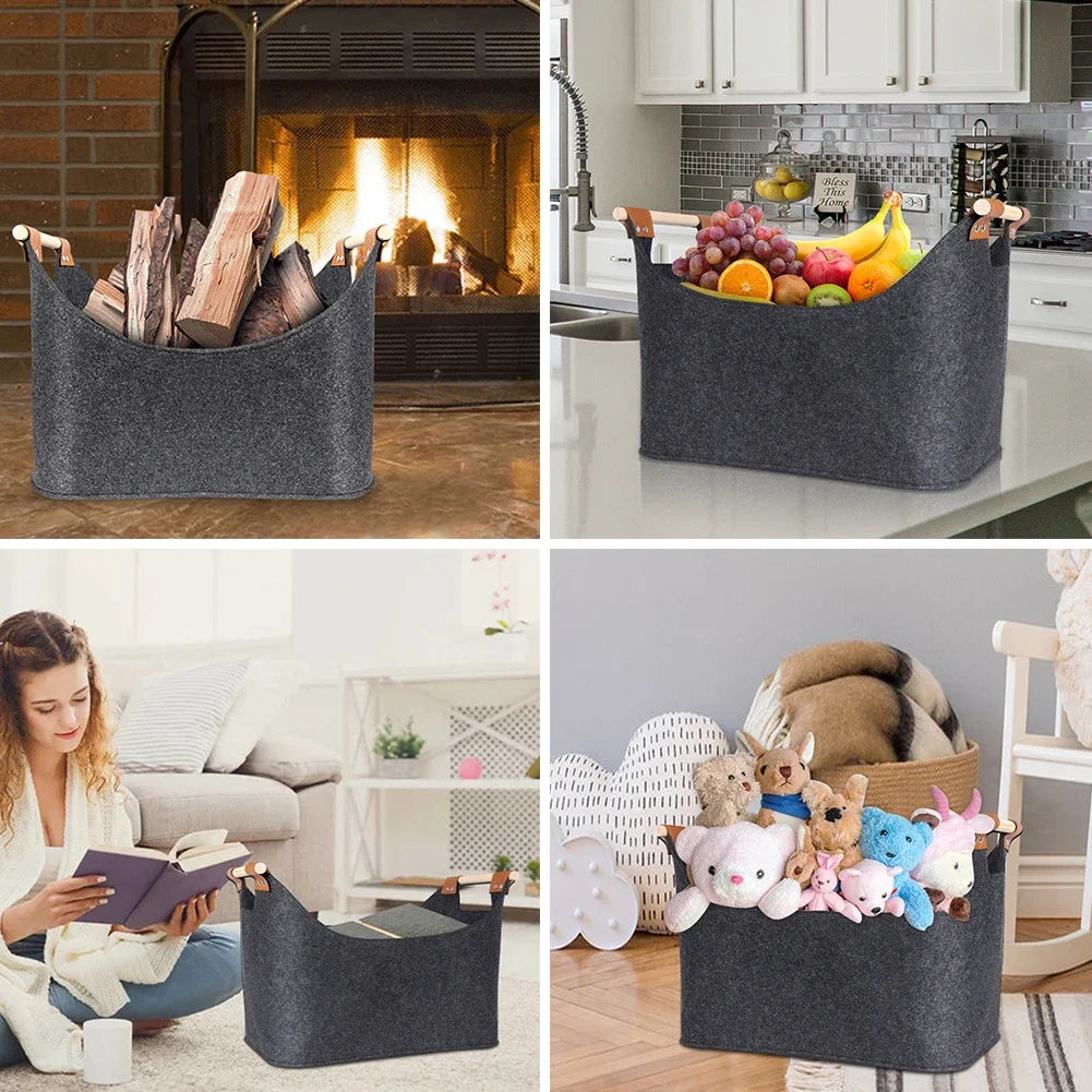panier en feutre pliable pour rangement bois et vêtements - vue 6 sur 11