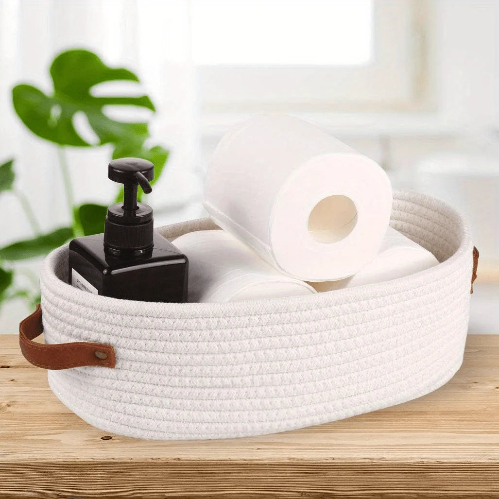 Oval Woven Bathroom Storage Basket, Multifunctional Desktop Organizer, Toilet Paper Holder, Toy Storage Basket - vue 7 sur 7