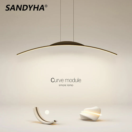 SANDYHA moderne nordique suspension bande incurvée Lustres salon salle à manger Lustres Para Sala De Jantar accrocher Lampara Techo - vue 4 sur 14