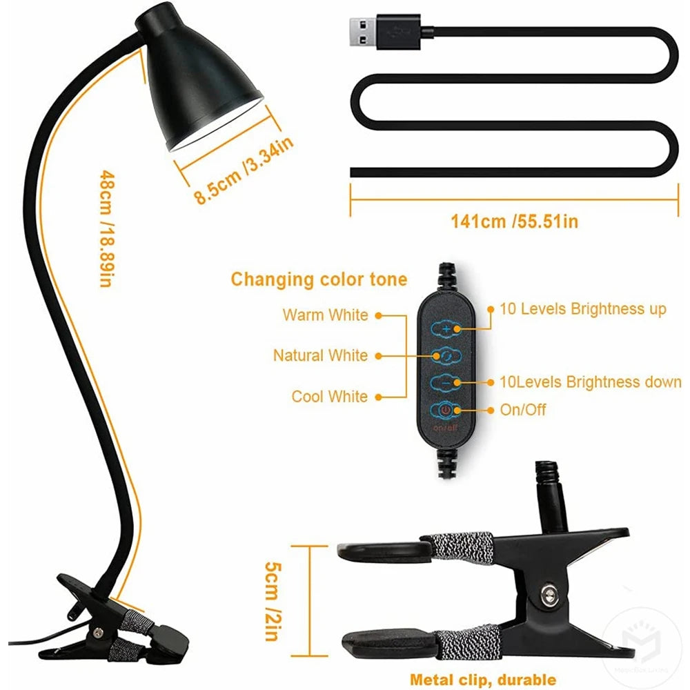 38 LED Desk Lamp 3 Color Modes 10 Brightness Dimmer Reading Light Auto Off Timer Desk Light Flexible Gooseneck Clip Book Light - vue 5 sur 7