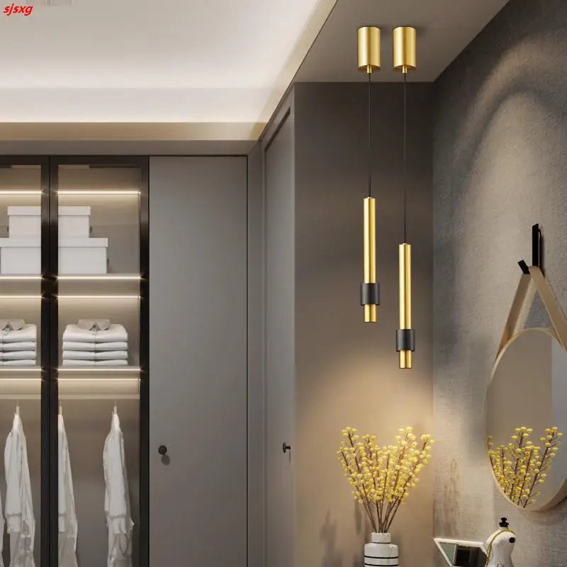 Minimalist luxury copper LED pendant light with adjustable brass cord - vue 3 sur 8