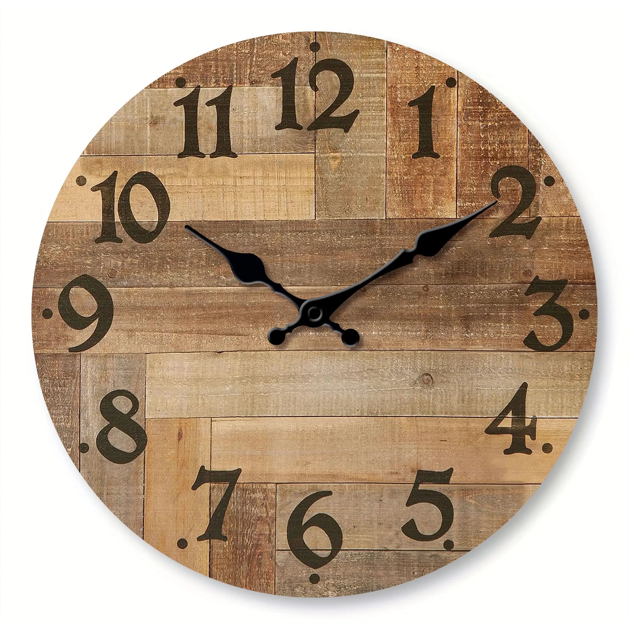 1pc Wooden veneer wall clock, Vintage style Brown wood texture design wall clock, round silent clock, suitable for living room b - vue 1 sur 7