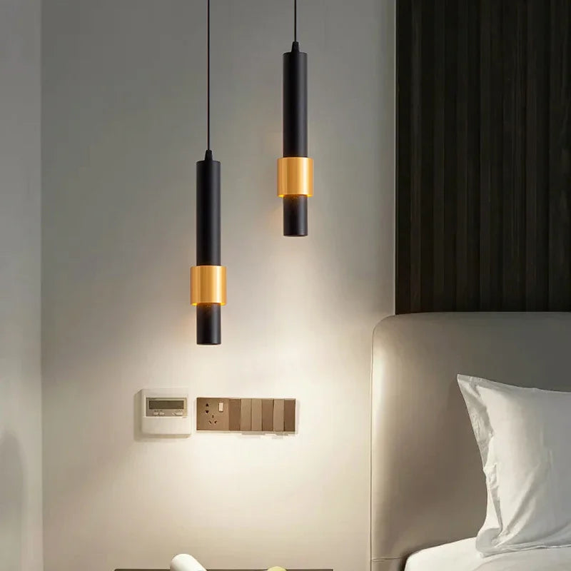 Lamp Modern LED Pendant Light Fixtures, 1-Light Adjustable Cylindrical Ceiling Hanging Light, Black And White Finish Mini Penda - vue 4 sur 14