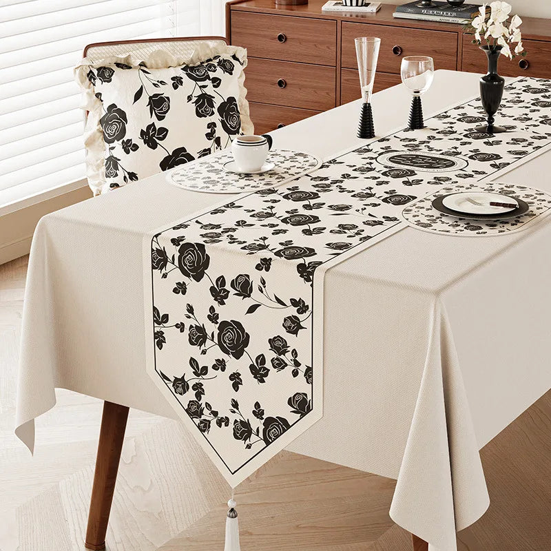 Chemin de table motif floral vegetal style campagne