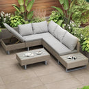 Poly Rattan Garden Lounge Set – 4-5 Seater Corner Sofa with Table & Cushions, Removable Washable Covers, Khaki