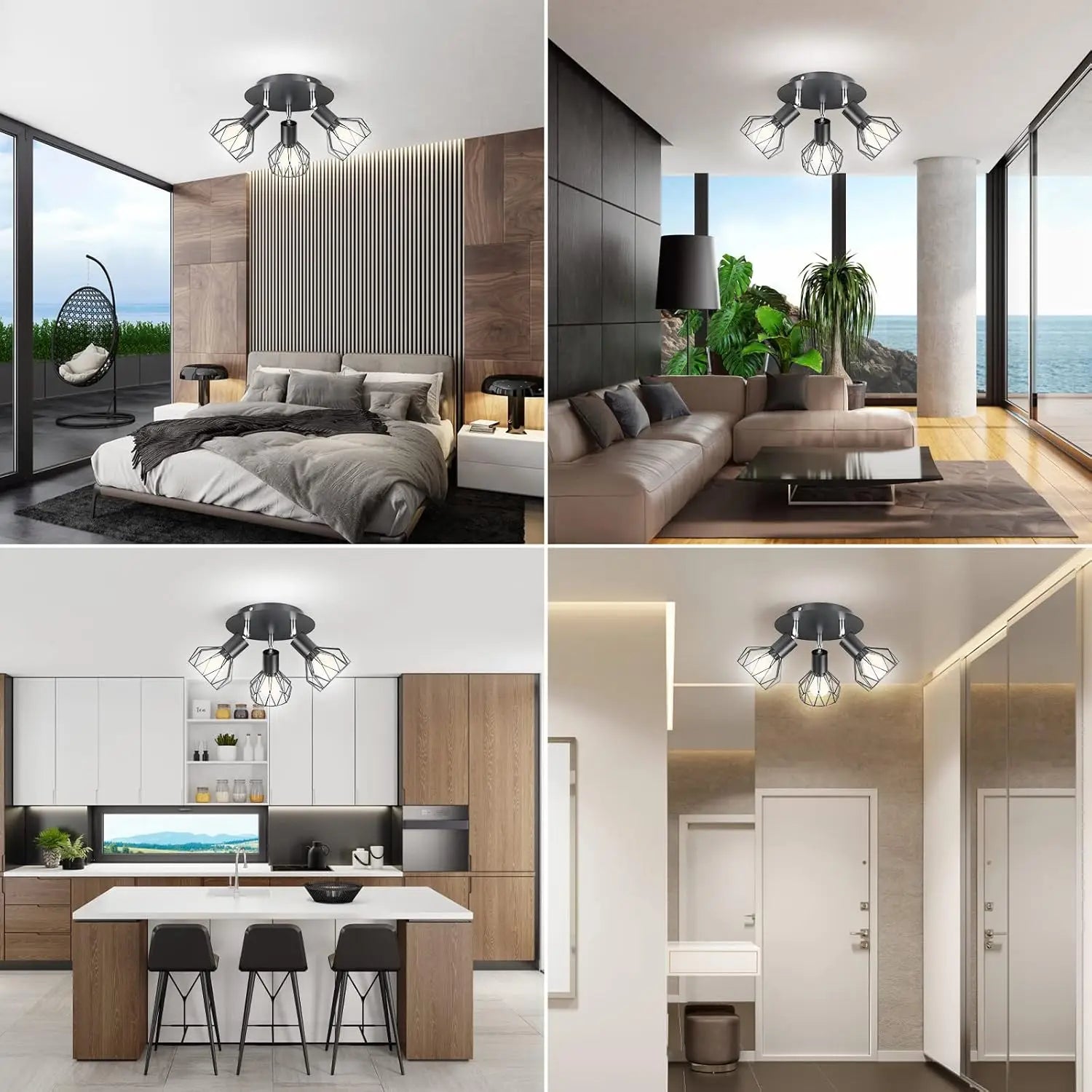 Bedroom Ceiling Light, Study, Minimalist American Industrial Style Living Room, Foyer, Hallway, Entrance Corridor Ceiling Light - vue 6 sur 7