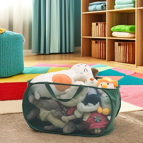Foldable Mesh Storage Basket for Home and Bathroom,Shower Laundry Bag,Dirty Clothes Bag,Portable Business Travel,No Partition - vue 3 sur 14