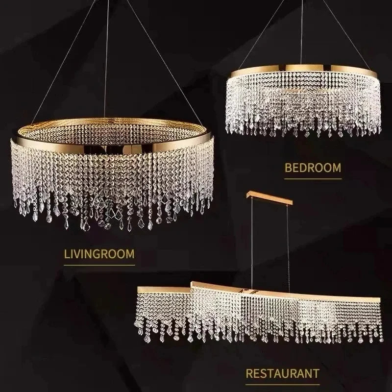 lustre en cristal de luxe doré à Led cercle - vue 3 sur 15