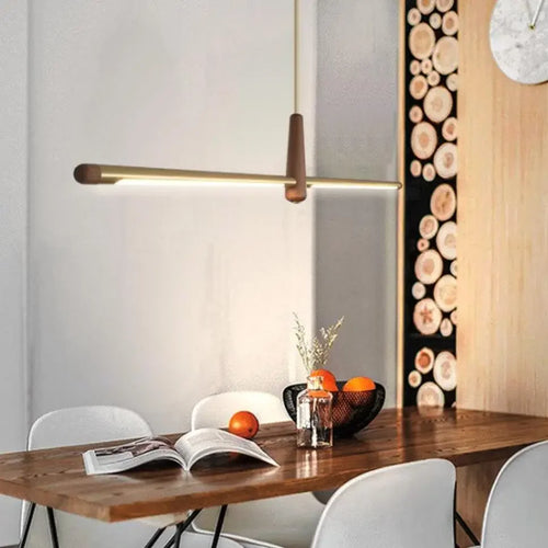 Modern minimalist wood LED chandelier for living room, bar, café and restaurant home decor - vue 5 sur 7